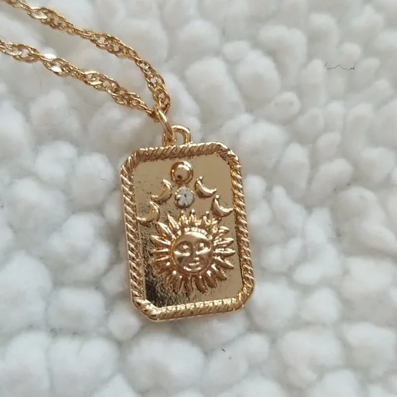 Wallflower Gold Pendant Necklace Sun Moon Boho Hippie Celestial - Picture 2 of 4